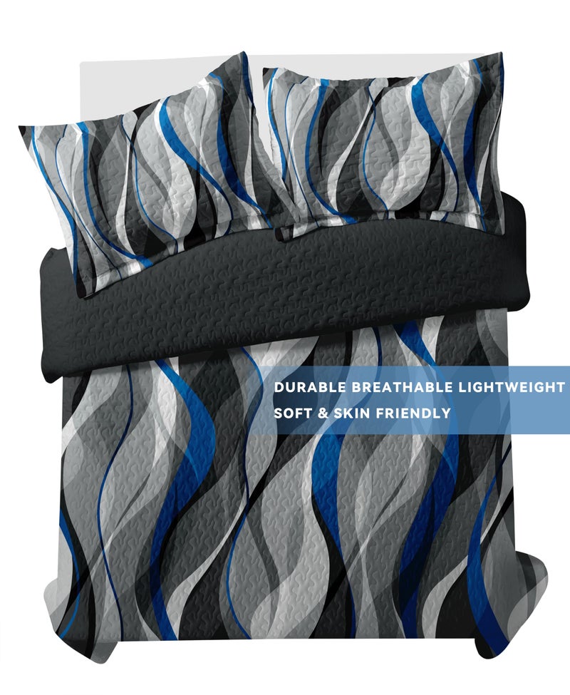 weesire Classic Line Pattern Bedding Quilt King Size Modern Grey Blue and White Stripe Quilt with 2 Shams  Gray and Blue Comforter Sets Lightweight Breathable Bedspreads Coverlet  96''x106'' - Image 5